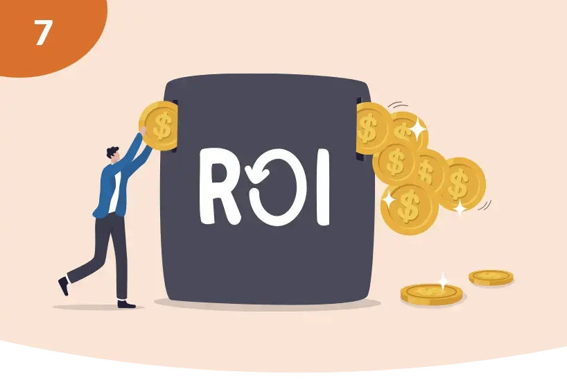 A concept representing ROI. A man is putting a coin into an ROI box and many coins are spilling out the other side. A concept representing ROI. A man is putting a coin into an ROI box and many coins are spilling out the other side.
