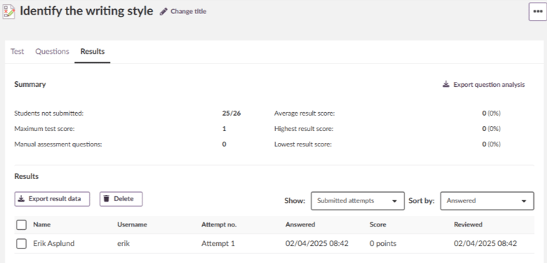 screenshot of improved results page of test tool